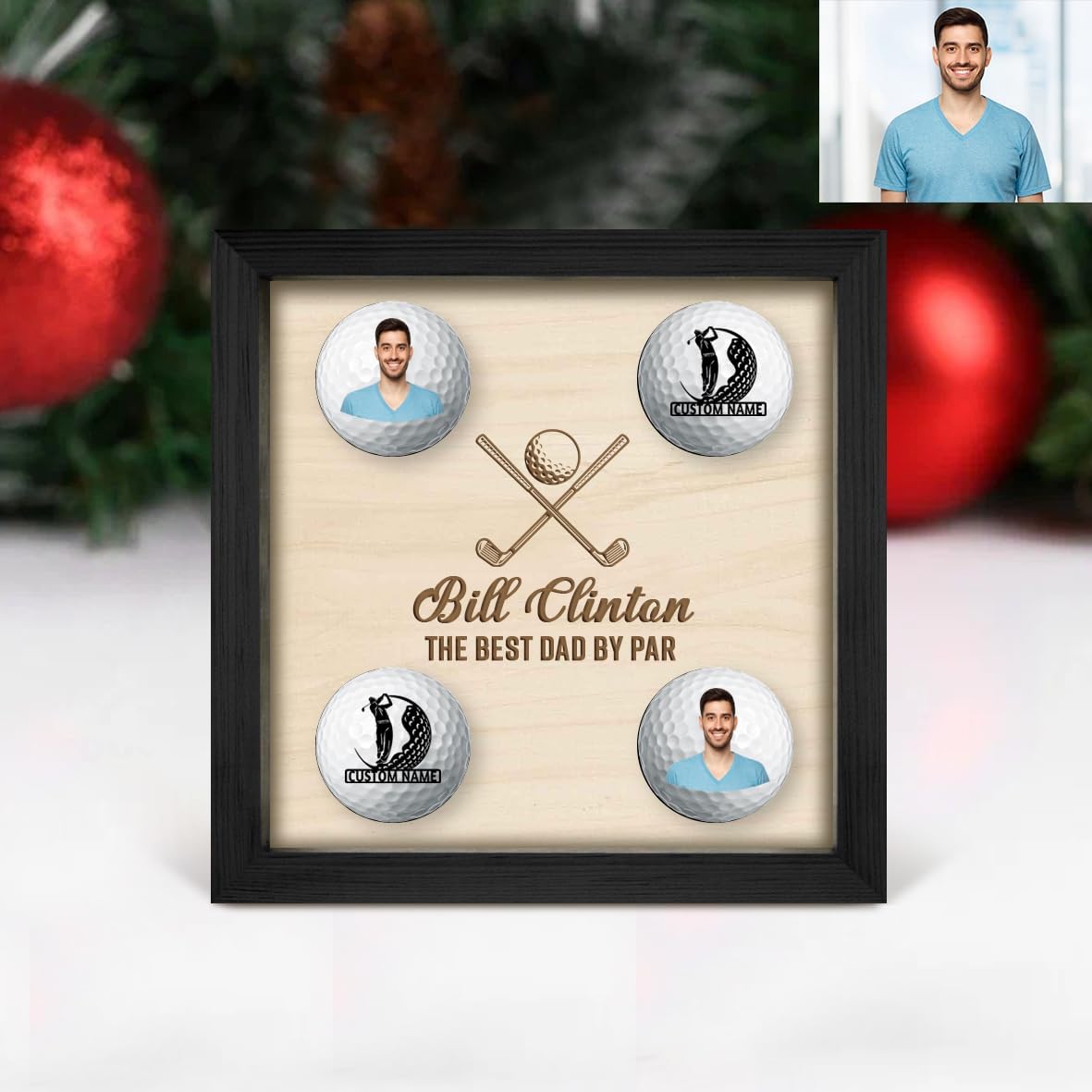 Personalised Golf Ball Holder Frame Custom Photo Name Golf Ball Display Case Wooden Golf Shadow Box Golf Ball Markers Hanger Desk Decor Gift for Men Dad Grandpa Family (Golf Ball Display Holder - 4)