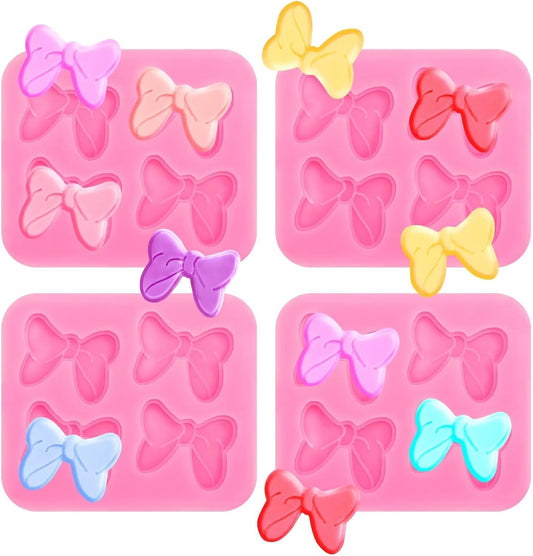 4 Pcs Bow Silicone Mold Fondant Bow Mold Cupcake Bow Molds for Cake Decorating Chocolate Candy Cake Pop Molds for DIY Desserts Fondant Clay