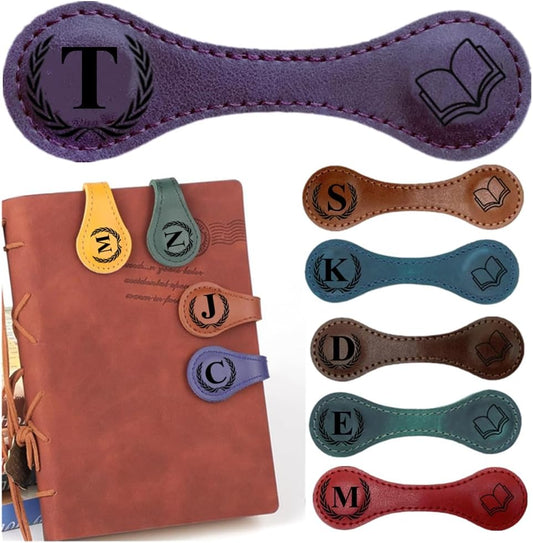 Personlized Magnetic Leather Bookmarks with Initials, Customized Book Marks Clip 26 Letters Bookmark for Reading Women, Men, Kids,Cute Book Markers Meaningful Gift for Book Lovers (Purple, T)