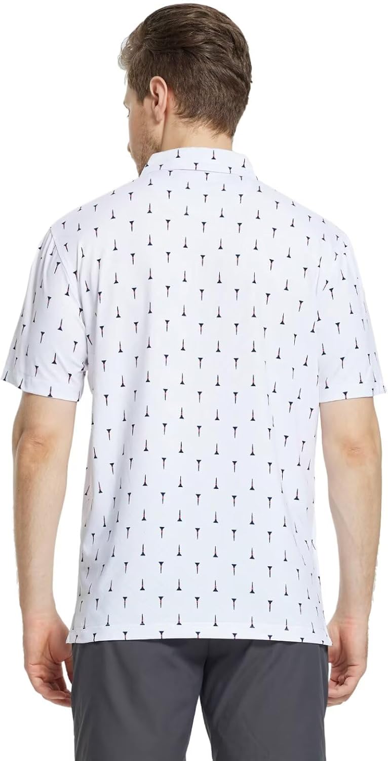 M MAELREG Mens Golf Shirt Short Sleeve Dry Fit Print Moisture Wicking Performance Patterns Collared Polo Shirt