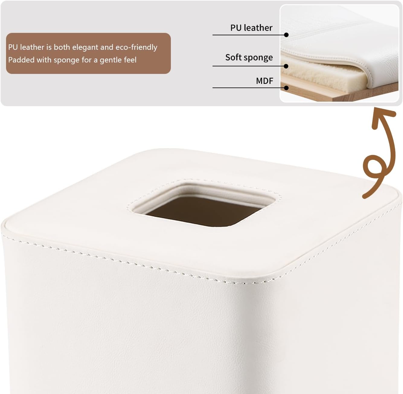 GORESE Square Tissue Box Cover Leather Kleenexs Box Cover, Cute Tissue Cover for for Cube Box Tissues, Tissue Box Holder for Bedroom, Living Room, Bathroom, Cream White