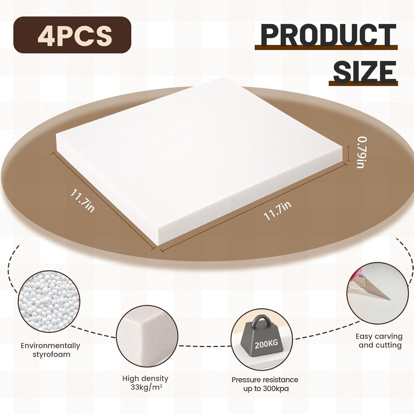 High Density XPS Foam Board,4 Pack 11.7x11.7x0.79in Polystyrene Craft Foam Sheets, Rigid and Easy to Shape,DIY Modeling Art Projects, Party Decoration, Foam Cosplay, Carve,Heat Insulation