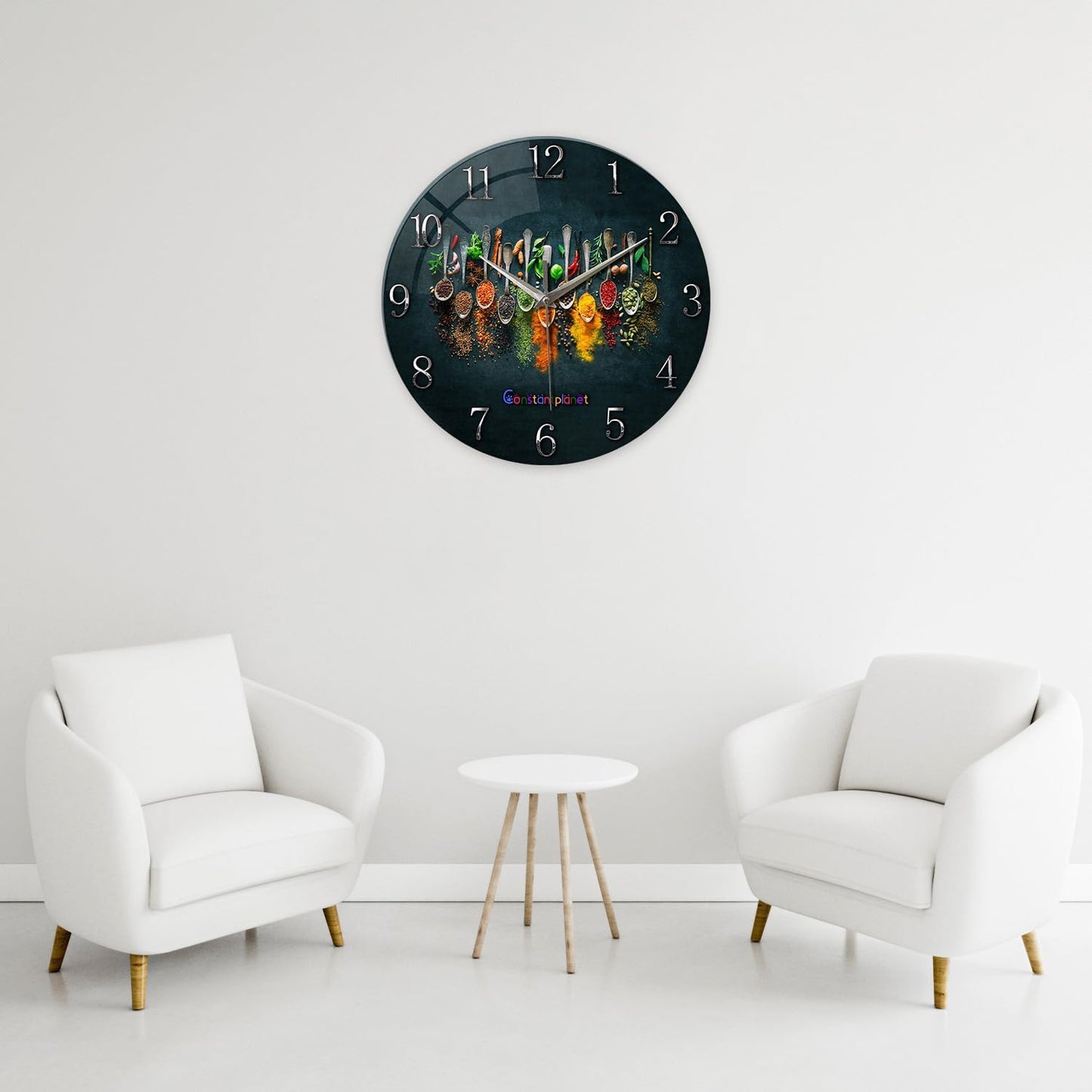 Kitchen Wall Clock Battery Operated 12 Inches Round Decorative Clocks for Walls Glass Wall Clock for Bedroom