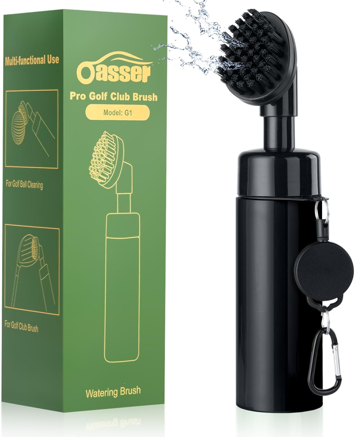 Oasser Golf Club Cleaner Golf Club Brush with Retractable Clip and Squeeze Water Bottle 10.5 Inches Holds 5 Oz of Water, Golf Accessories for Men Women Essentials Golf Gifts for Men, Black