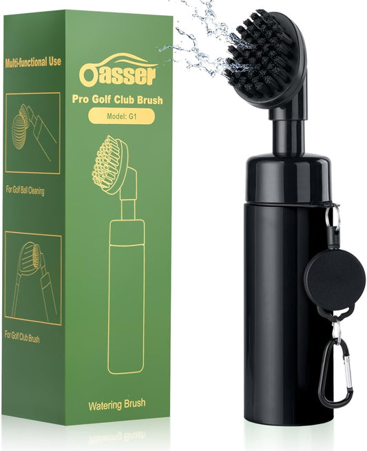 Oasser Golf Club Cleaner Golf Club Brush with Retractable Clip and Squeeze Water Bottle 10.5 Inches Holds 5 Oz of Water, Golf Accessories for Men Women Essentials Golf Gifts for Men, Black