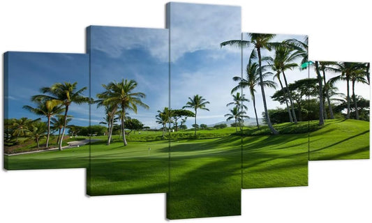 Hawaiian Golf Courses Canvas Wall Art for Office Living Room Bedroom Bathroom Home Decorations Hawaii Maui Island Pictures Posters Framed Artwork Ready to Hang(60''W x 40''H)