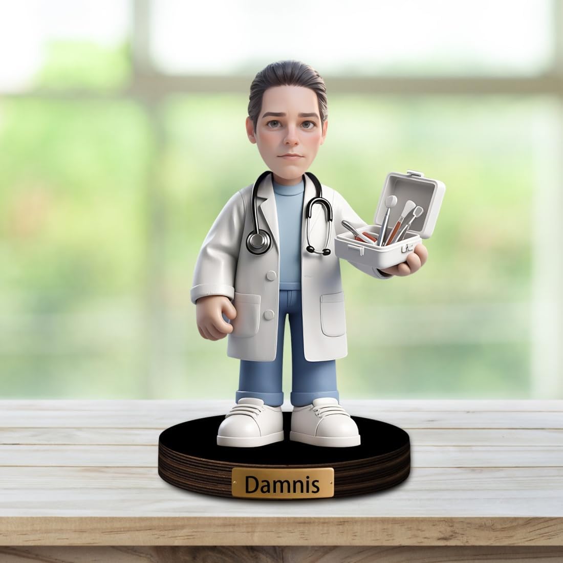 Personalized Cartoon Doctor Sculpture Ornament Sign Custom Men Dentist Office Decor Plaque Funny Dentist Portrait Desktop Figurine Name Desk Plaque Gift for Man Doctor Xmas Birthday,01