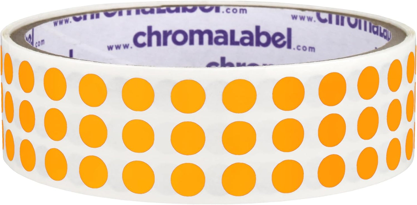 ChromaLabel 0.25 Inch Round Label Permanent Color Code Dot Stickers, 1000 Labels per Roll, Fluorescent Orange