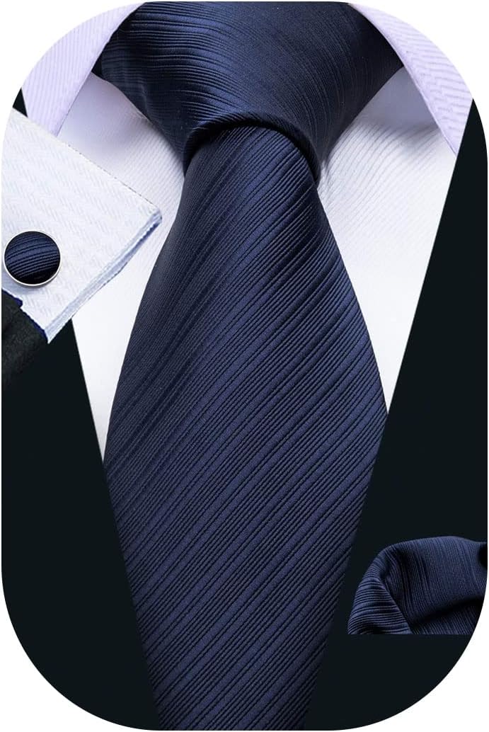 Barry.Wang Designer Classic Ties for Men Set Formal Pocket Square Cufflink Check Plaid