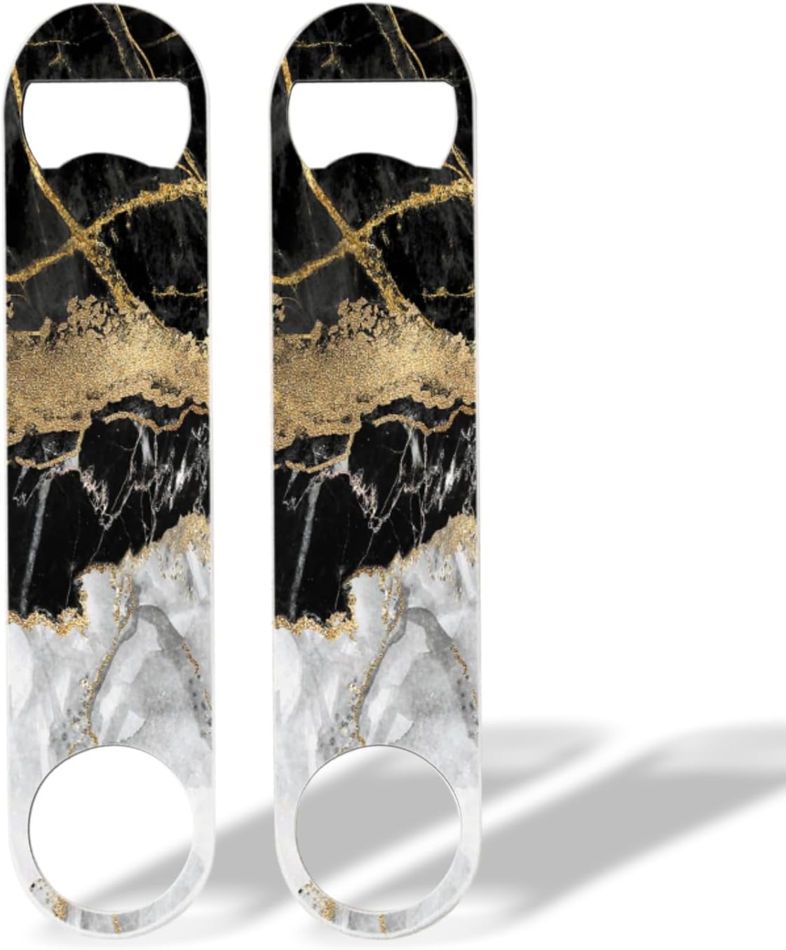 2 PACK Beer Bottle Opener, Stainless Steel Flat Bottle Openers,7 inch Metal Decor,Black And Golden Marble