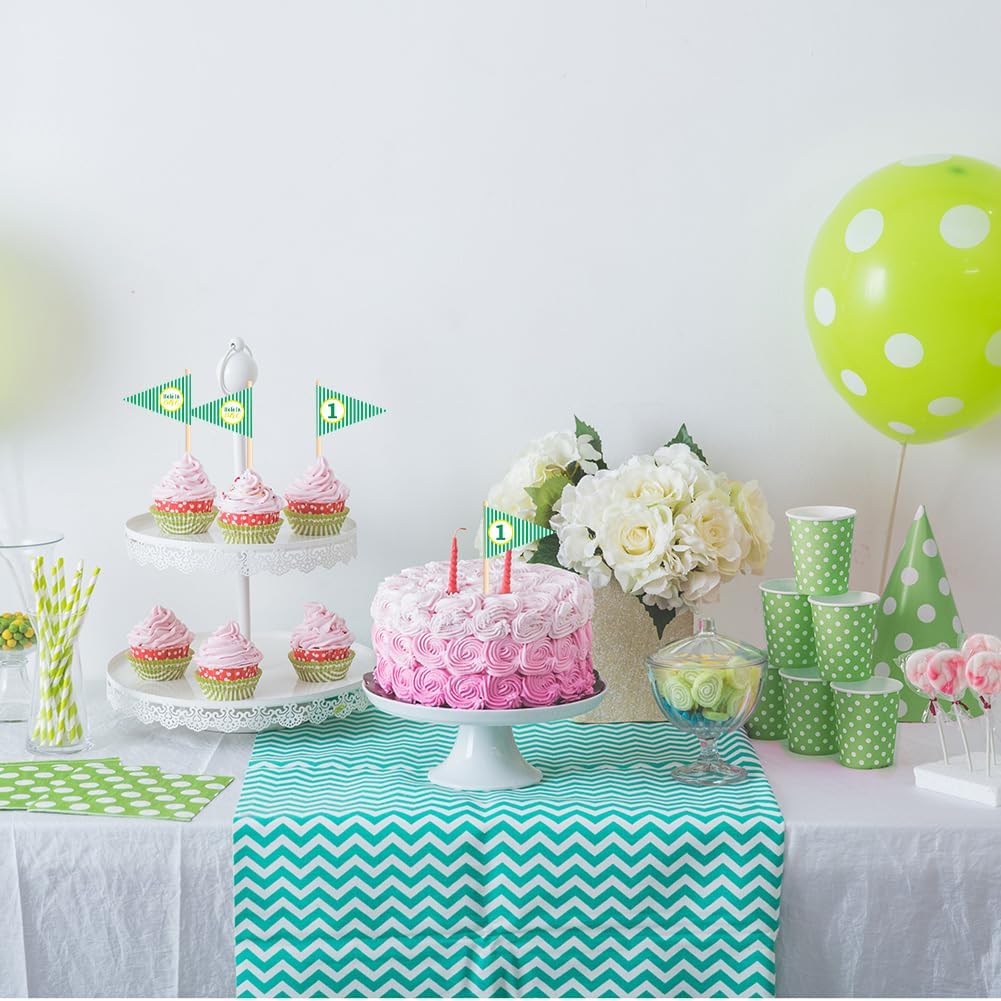 Golf Themed Toothpick Flags, 20 PCS Hole In One 1st Birthday Golf Cocktail Picks Mini Stick Cupcake Toppers Flags for Baby 1st Birthday Party Food Bar Decorations (Stripe Hole In 1)