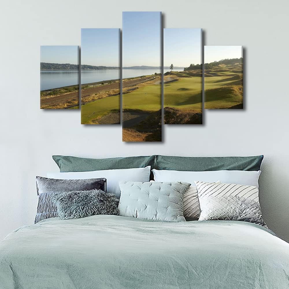 Native American Modern Home Decor Golf Course Pictures Course Scenery Artwork Contemporary Walls Decor Painting 5 Panel Canvas Wall Art for Living Room Bedroom Framed Ready to Hang - 60"W x 40"H