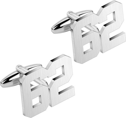AMITER Mens Cufflinks with Number, Classic Silver Personalized Cuff Links for Men, Sport’s Day Casual or Formal Shirts