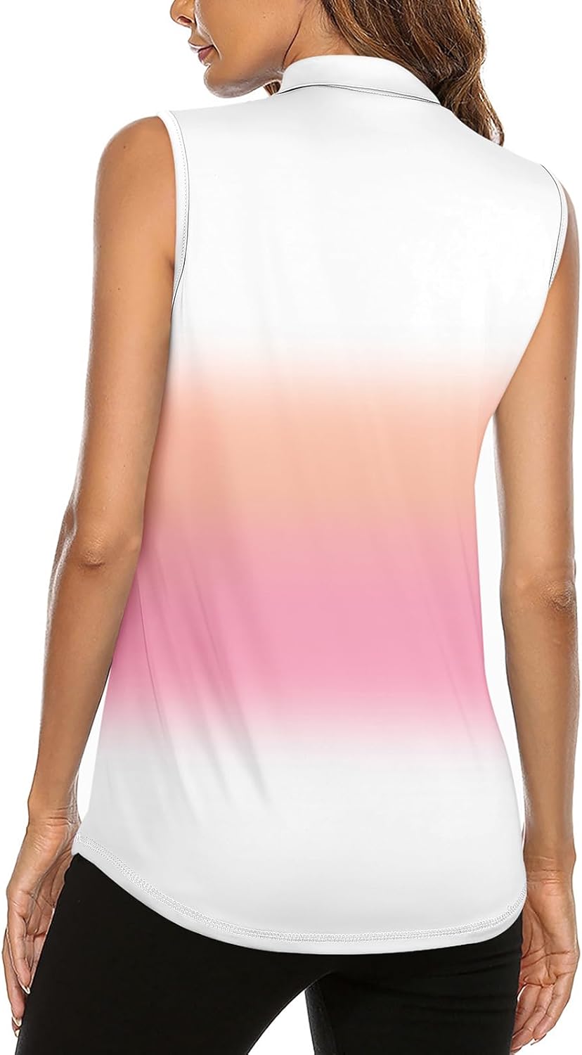 Koscacy Women's Sleeveless Golf Tennis Polo Shirts Zip Up Dry Fit Workout Tank Tops Athletic Shirt