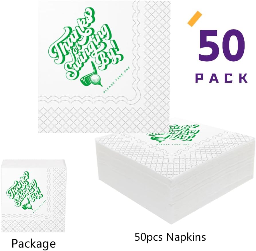 SharkBliss Golf Cocktail Napkins, Thanks For Swinging By Please Take One Disposable Paper Cocktail Beverage Napkins for Golf Theme Party Table Decor 2-Ply, 5x5" (50, Please Take One)