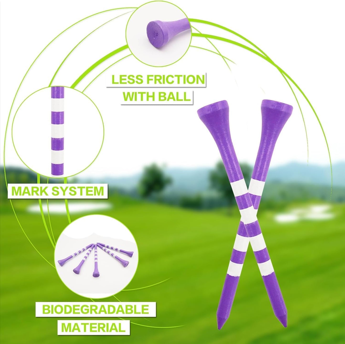 FINGER TEN Golf Tees Wood 3 1/4 2 3/4 Inch Wooden Bamboo 50/120 Count, Durable Biodegradable Colored Bulk Tee 70mm 83mm