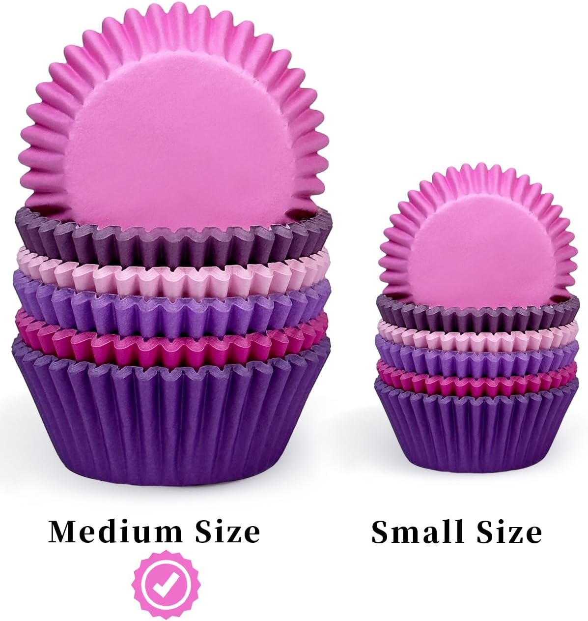 qiqee 300 Counts Cupcake Liners Cupcake Cups Food Grade 6 Solid Pink Purple Colors Cupcake Papers Muffin Baking Cups Cupcake Wrappers (Standard Size)