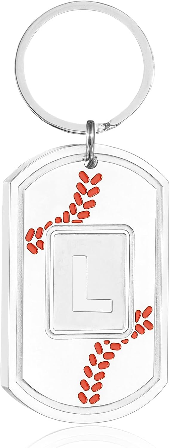 Initial Keychain Gifts for Men,Baseball Dog Tag Mens Keychains for Men Him Dad