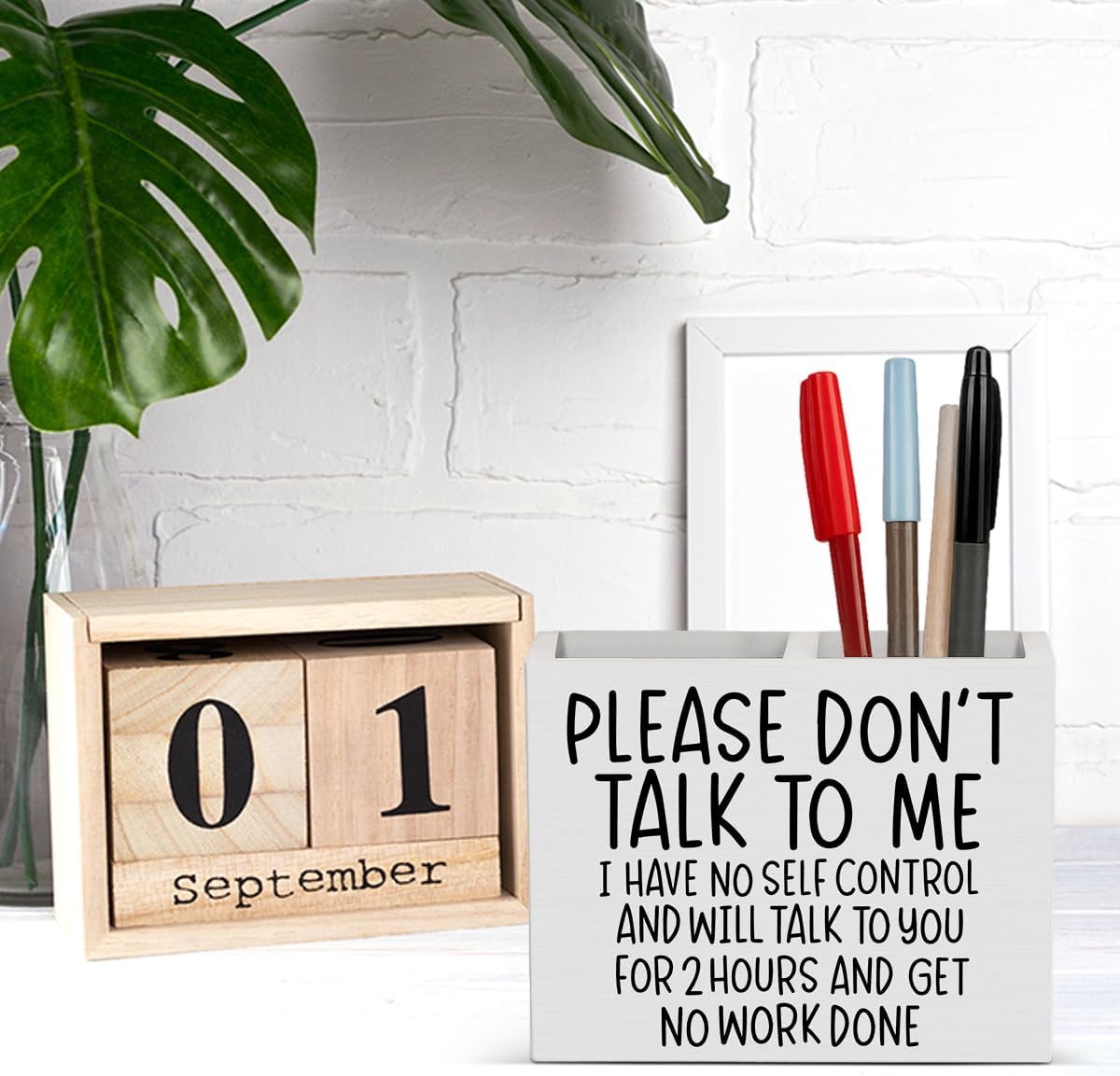 Bosses Day Gifts for Women Men Manager Funny Office Decor for Women Wooden Pencil Holder National Boss Day Decorations Gifts for Supervisor Leader Coworker Men HR Manager Office Desk Decor A 06