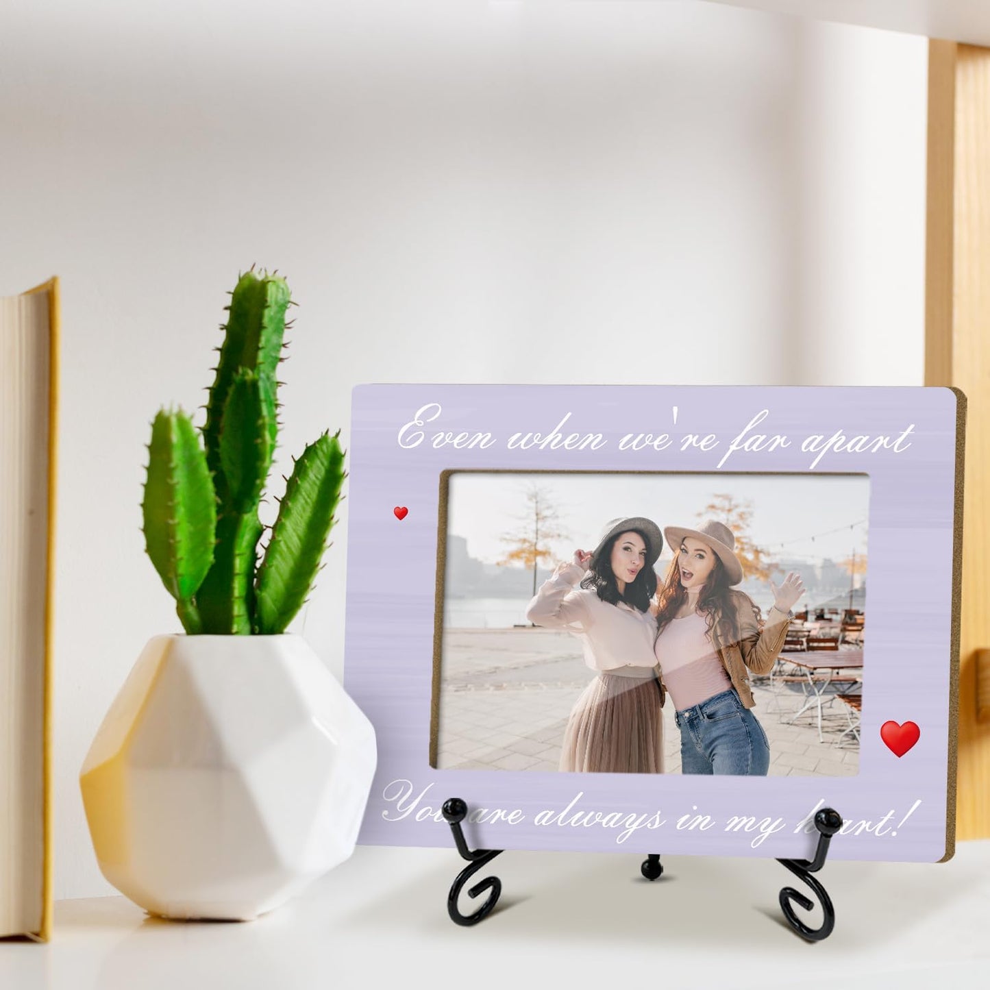 Memorial Gifts Picture Frame, Wooden Photo Frame with Stand, Even When We're far Apart You are Always in My Heart, Home Office Desk Decor Photo Frame Tabletop Display -xk29
