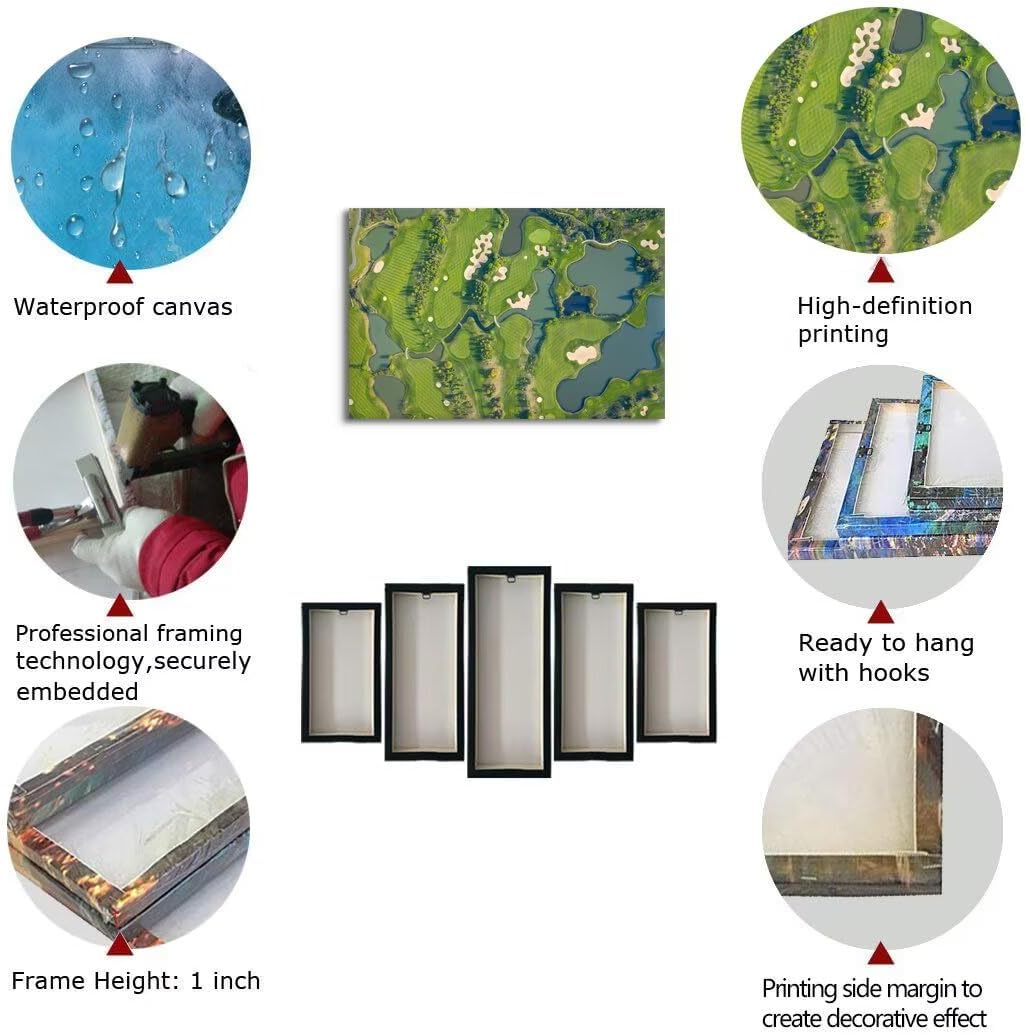 Golf Course Wall Art for Living Room Bedroom Bathroom Home Decorations Fairway Golf Course Picture Poster Canvas Prints Modern Framed Artwork Ready to Hang(12''H x 16''W)