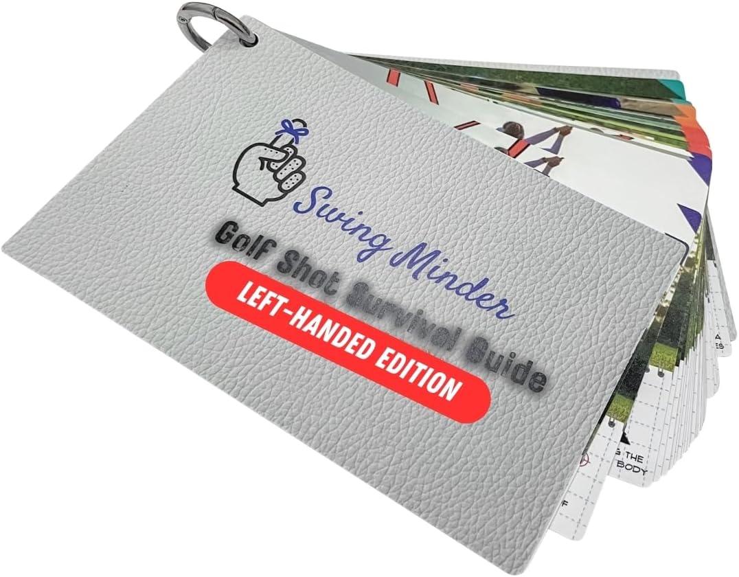 Swing Minder Golf Reference Cards - Step-by-Step Instructions for 33 of Golf's Hardest Shots - Ideal Golf Gifts for Men or Golf Bag Accessories - Waterproof PVC and Sturdy Carabiner for Easy Use
