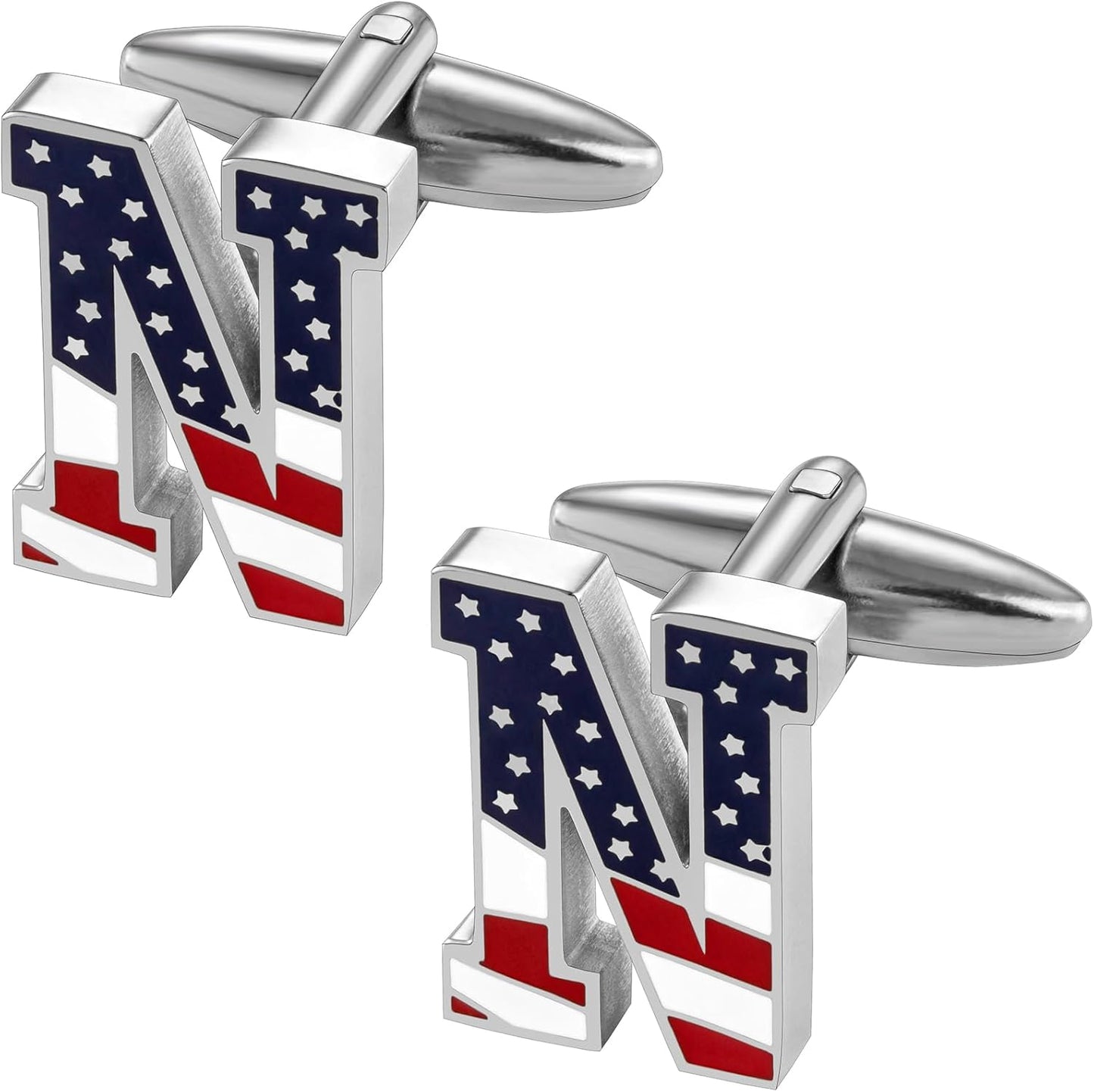 AMITER Initial Cufflinks for Men, American Flag Pattern Cuff Links Men's Shirt Studs Suit Accessories Gift