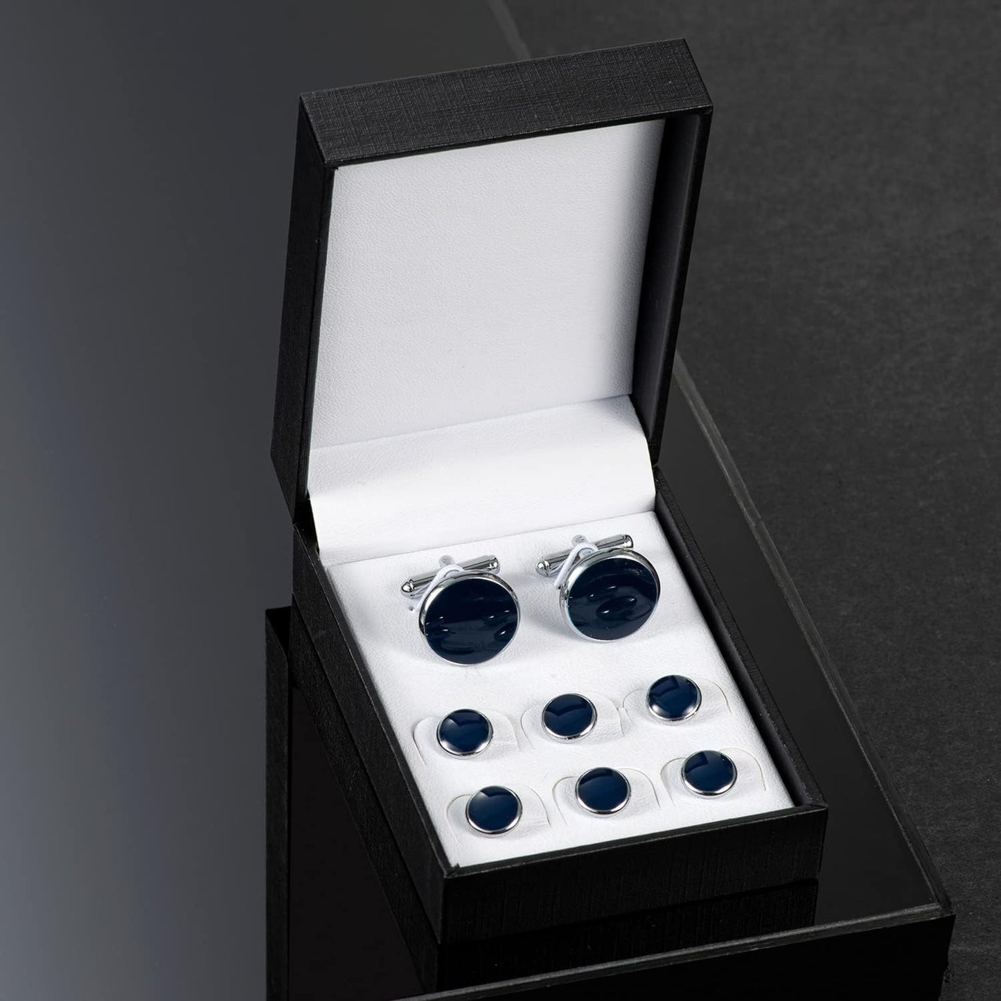 UJOY Cufflinks and Studs Set Blanks Round 4 Colors Shirt Tuxedo Buttons Packed in Cufflink Box for Men