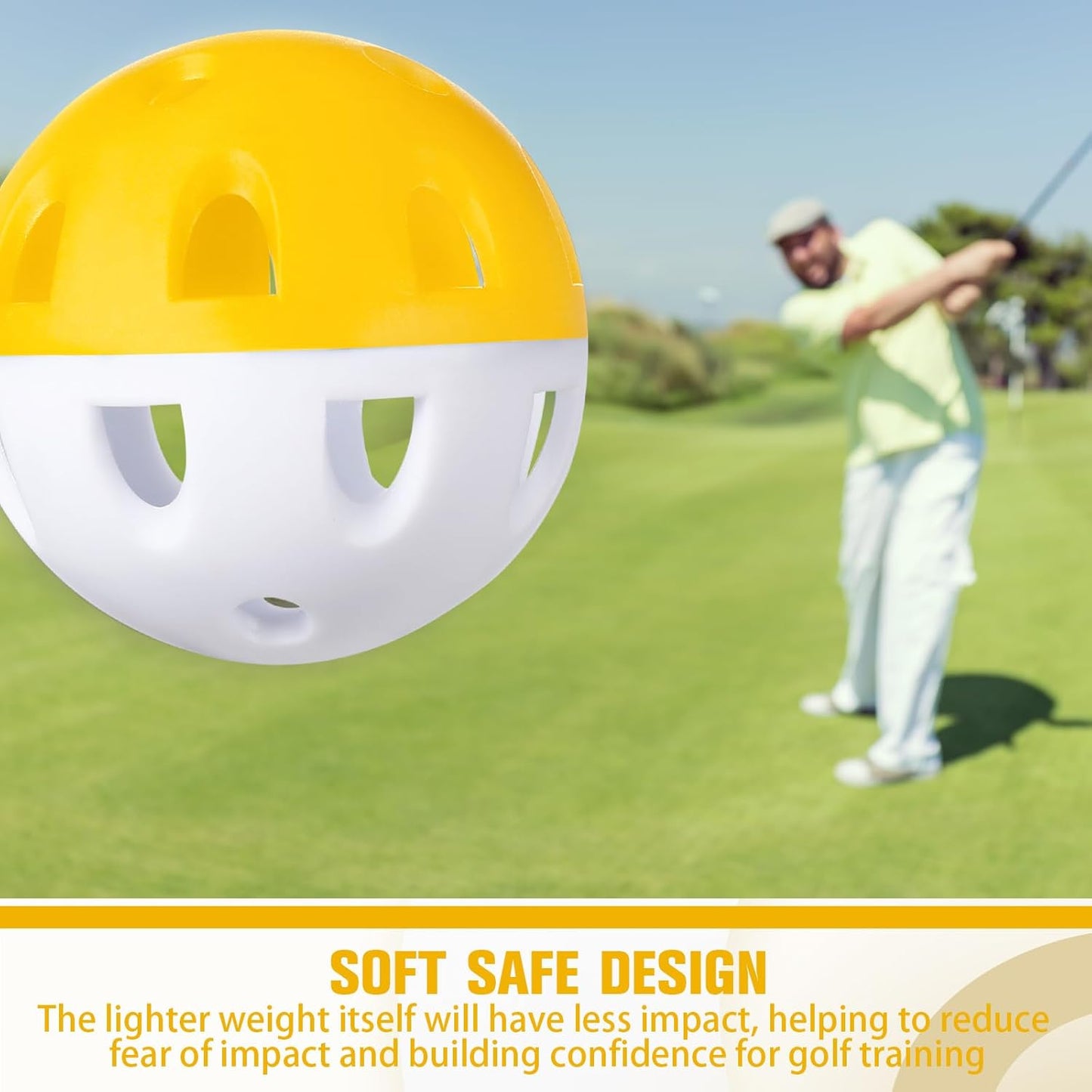 Junkin 50 Pack Practice Golf Balls Limited Flight Plastic Impact Golf Balls 1.65 Inch Hollow Soft Training Resistant EVA Foam Realistic Feel for Indoor Outdoor Swing Training