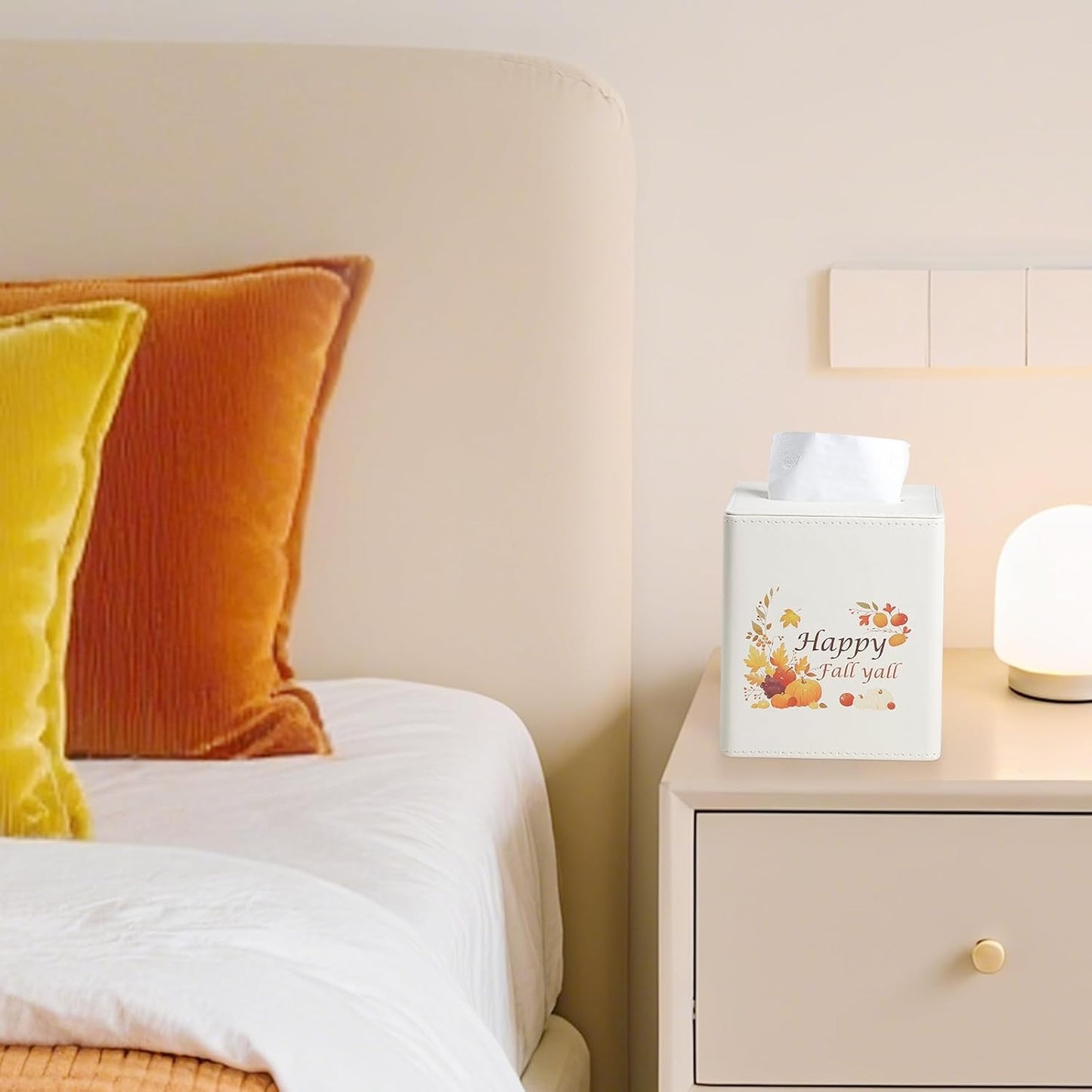 Fall Decor Tissue Box Cover, PU Leather Tissue Box Holder with Magnetic Closure for Home, Square Tissue Holder for Harvest Autumn Season Halloween Thanksgiving