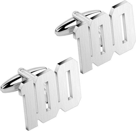 AMITER Mens Cufflinks with Number, Classic Silver Personalized Cuff Links for Men, Sport’s Day Casual or Formal Shirts