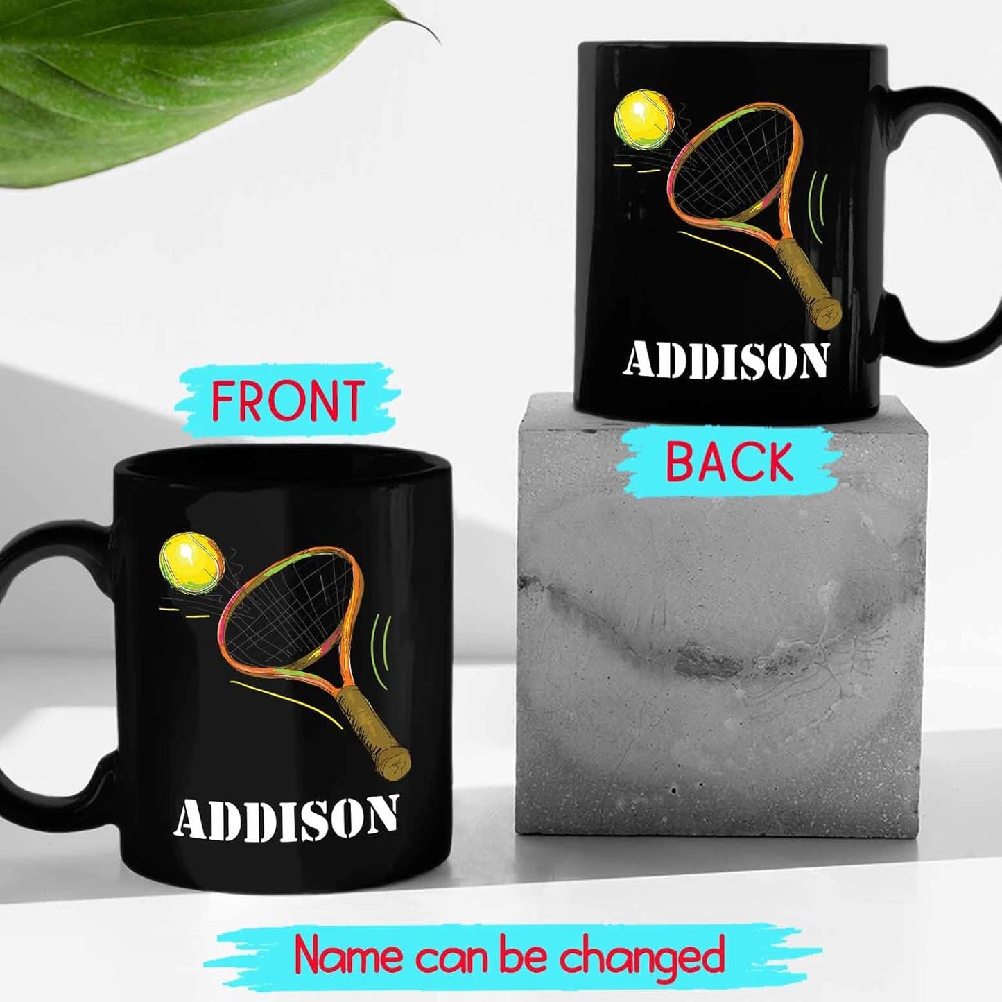 Personalized Tennis Coffee Mugs Cups With Name, Customized Tennis Sport Player Coffee Cup Gifts For Team Coach Tennis Lover, Tennis Ball Black Ceramic Mug 11 Oz 15 Oz, Tennis Players Travel Mug Gift