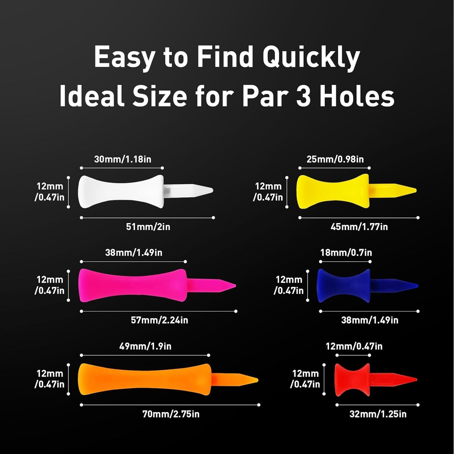 FINGER TEN Plastic Golf Castle Tees Step Down Unbreakable Mixed or Same Height Value 100 Count, 2 3/4, 2 1/4, 2, 1 3/4, 1 1/2 Inch Length Colorful for Practice