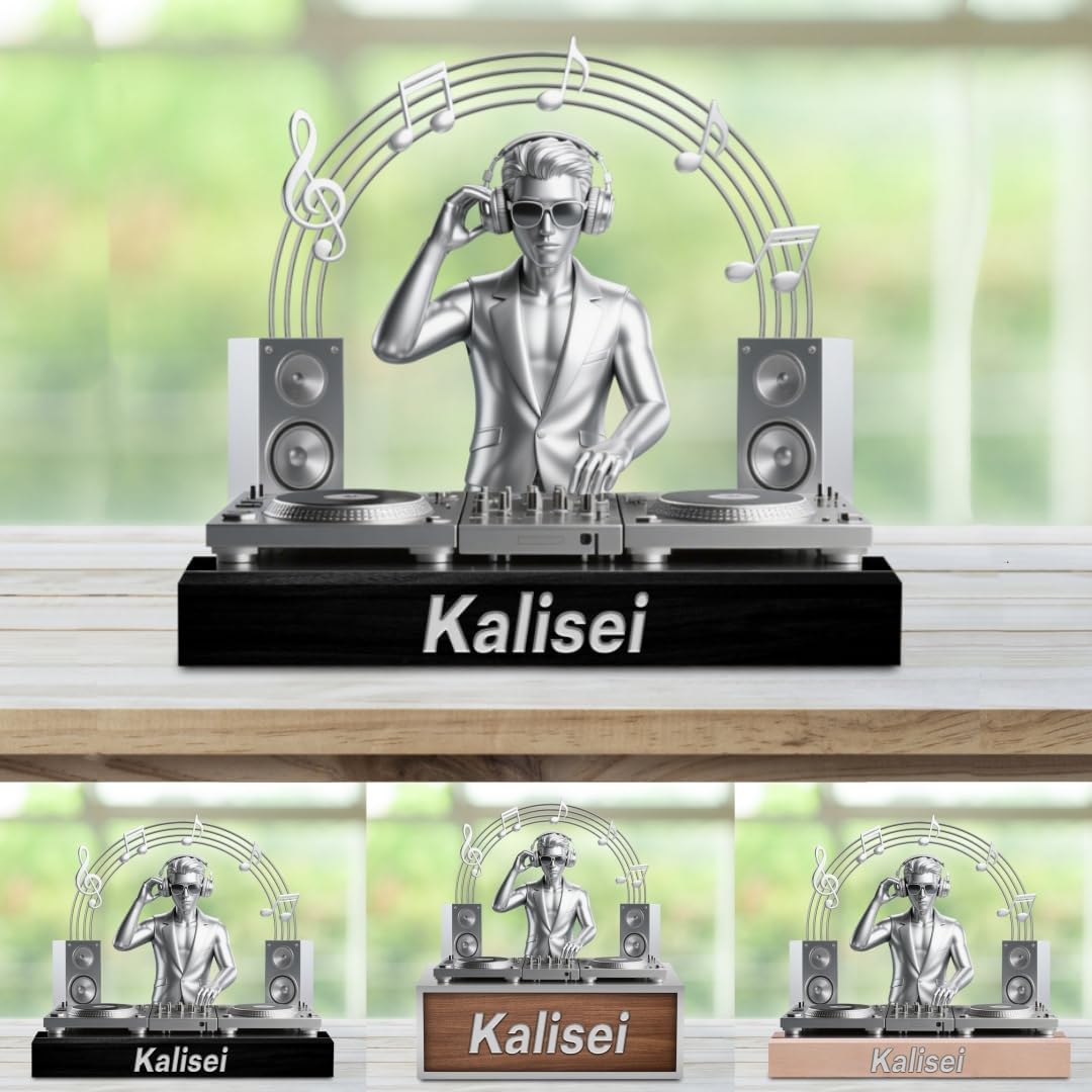 Personalized DJ Desk Ornament Music Studio Desk Name Plate Custom Name DJ Singer Figurine Trinket Musician Playing Discs Sign Music Lovers Acrylic Plaque Gift for Men Women