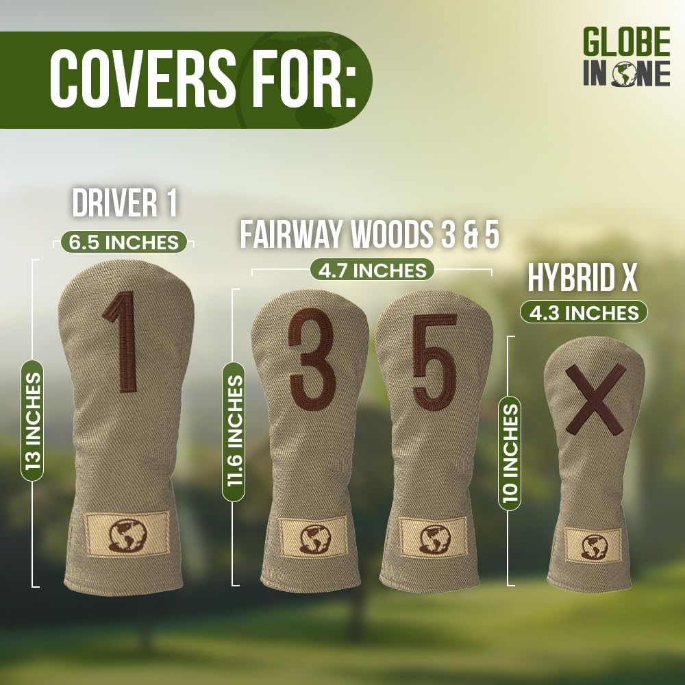 Premium Golf Club Head Covers Set of 4 Fits Drivers Fairways Hybrids 1, 3, 5 and X