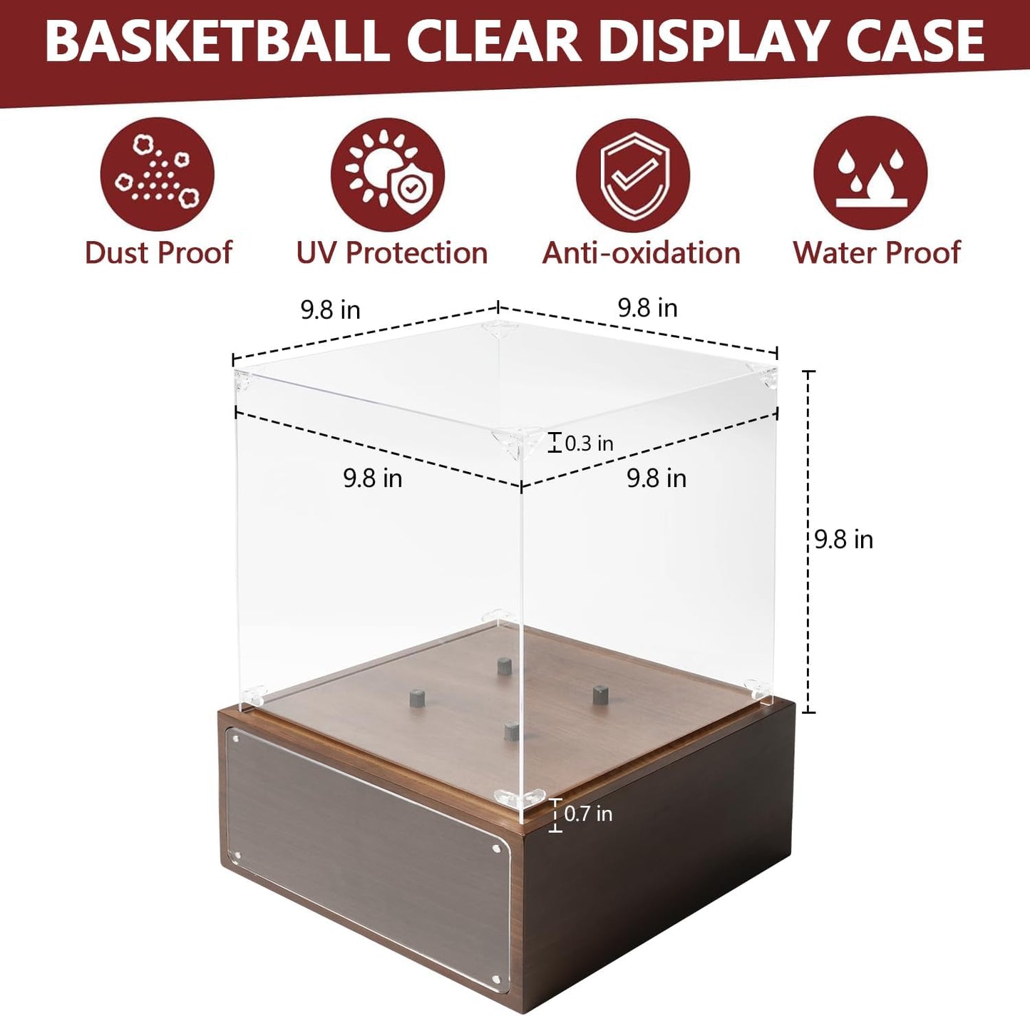 Basketball Display Case Holder for Basketball with Solid Wood Base, Uv Protected Acrylic Clear Volleyball Soccer Display Stand Box for Autographed Standard Memorabilia Keepsake