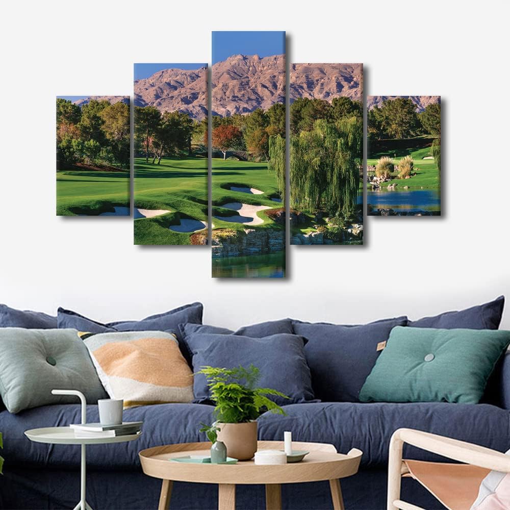 5 Panel American Golf Course Wall Art Canvas Prints Shadow Creek Golf Course Wall Decor Poster Gallery Wrap Modern Home Decor for Living Room Bedroom Wall Decorations Framed Ready to Hang - 60"Wx40"H
