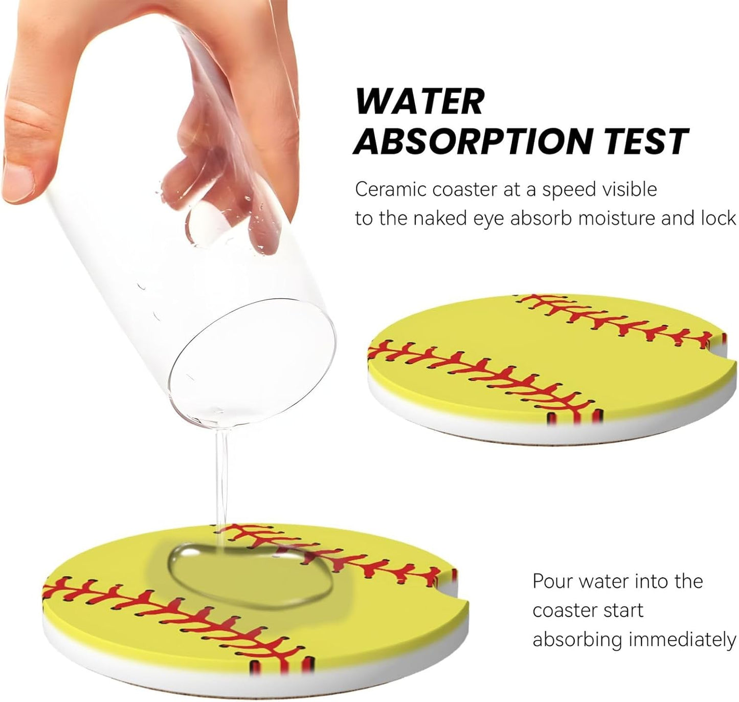 Car Cup Holder Coasters, Softball Ball Car Coasters for Cup Holder Drinks, 2 Pack Ceramic Cute Auto Interior Accessories for Women Men