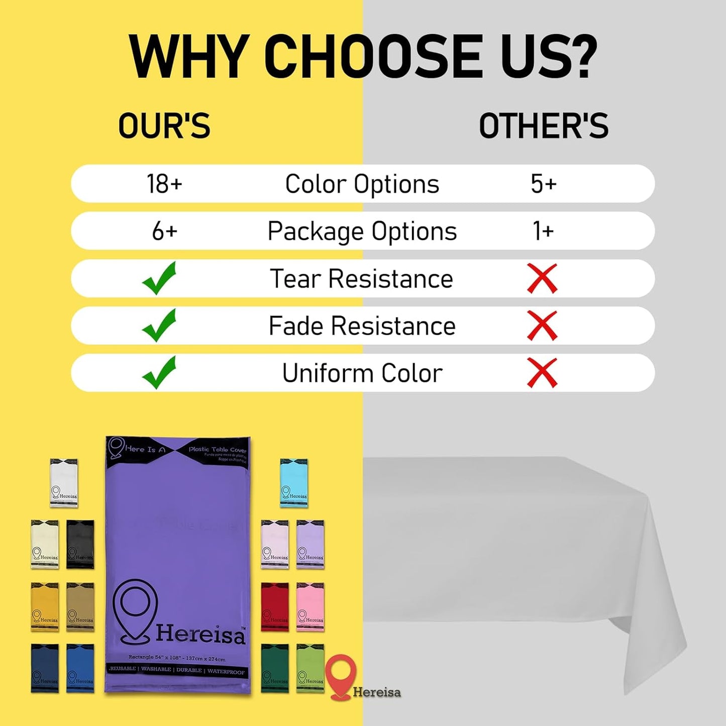 Plastic Purple Tablecloths 3 Pack Violet Disposable Table Covers 54" x 108" Table Cloths PEVA Party Tablecovers for Gras Parties Birthdays Weddings