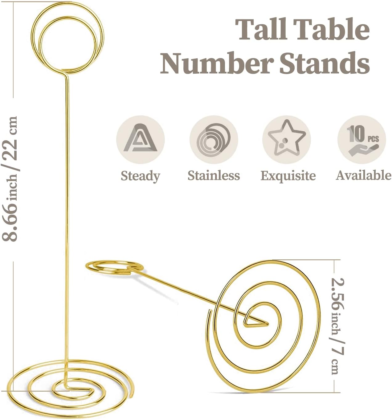 Table Number Holders 10Pcs - 8.75 inch Tall Table Number Stands Place Card Holder for Wedding Party Graduation Reception Restaurant Home Photo Picture Office Memo (Gold, 8.75")