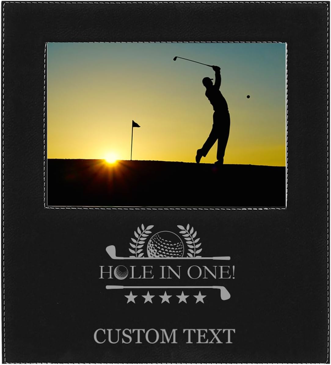 Hole-in-One Golfing Golf Faux Leather Black Leatherette Personalized Group Picture Family 5x7 Custom Landscape Horizontal Kid's Photo Customized Frame