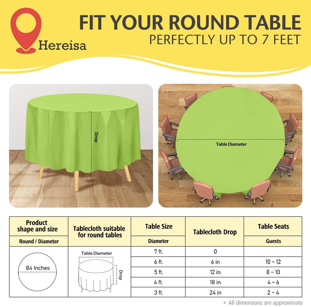 Brand Round Lime Green Plastic 84" Disposable Tablecloth (3 Pack), Party & Event Decorative Cover