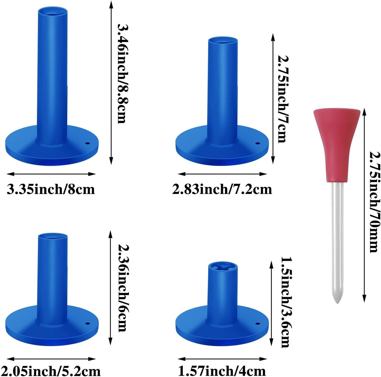 12 Pieces Golf Range Tees Set Rubber Golf Tees for Mats Driving Range 6 Pieces for Practice Mat Mixed Size