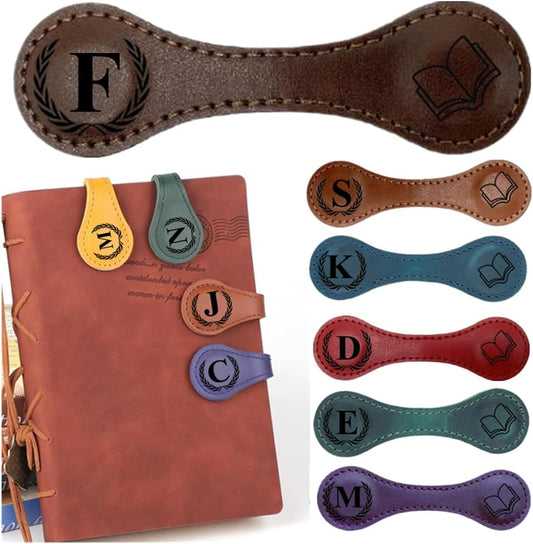 Personlized Magnetic Leather Bookmarks with Initials, Customized Book Marks Clip 26 Letters Bookmark for Reading Women, Men, Kids,Cute Book Markers Meaningful Gift for Book Lovers (Dark Brown, F)