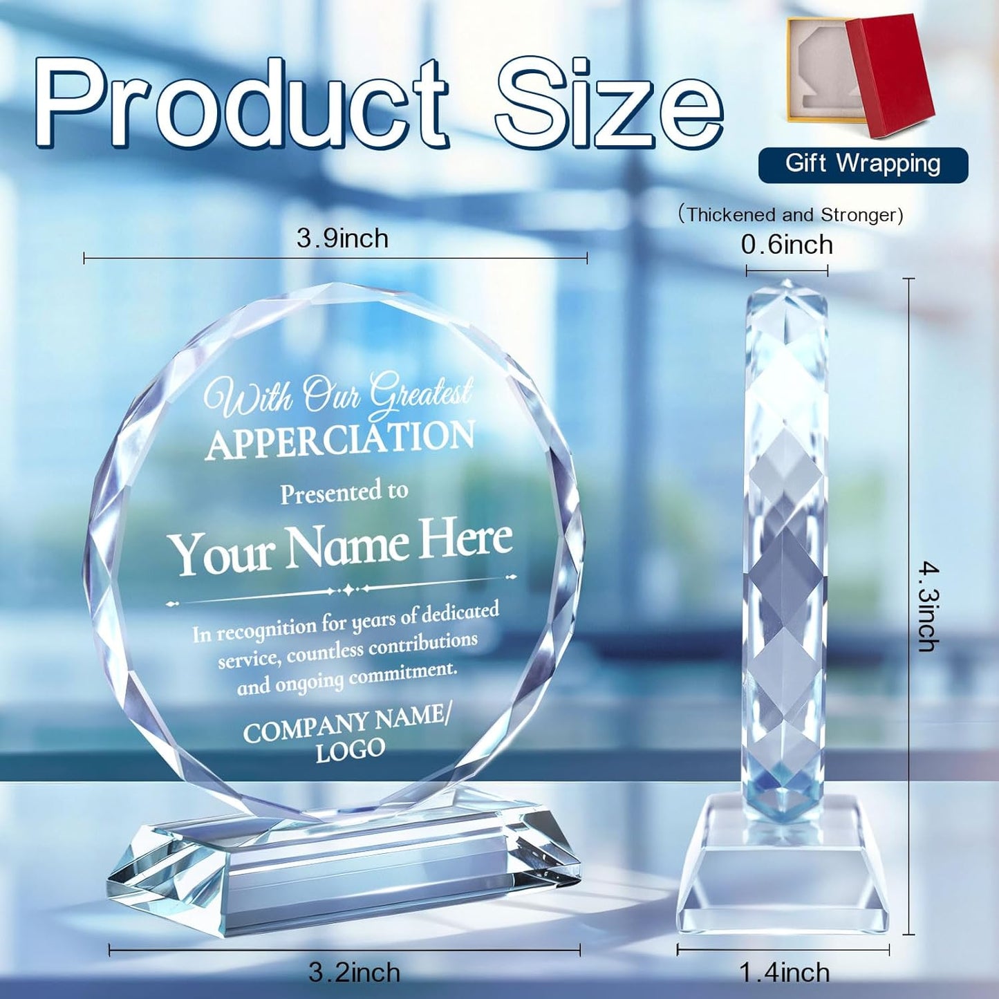 Custom Trophy Award, Plaques Personalized Engraved with Logo, Crystal Awards and Trophies for Corporate, Employee Recognition, Retirement, Sports - Coworker Employee Appreciation Gifts