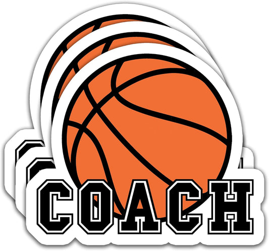 (3PCS) Coach Basketball Stickers – Waterproof Vinyl Decals for Coach, Player, Team – Sports Stickers for Tumblers, Laptops, Water Bottles,Basketball Gift Size 3 x 2.5 Inch