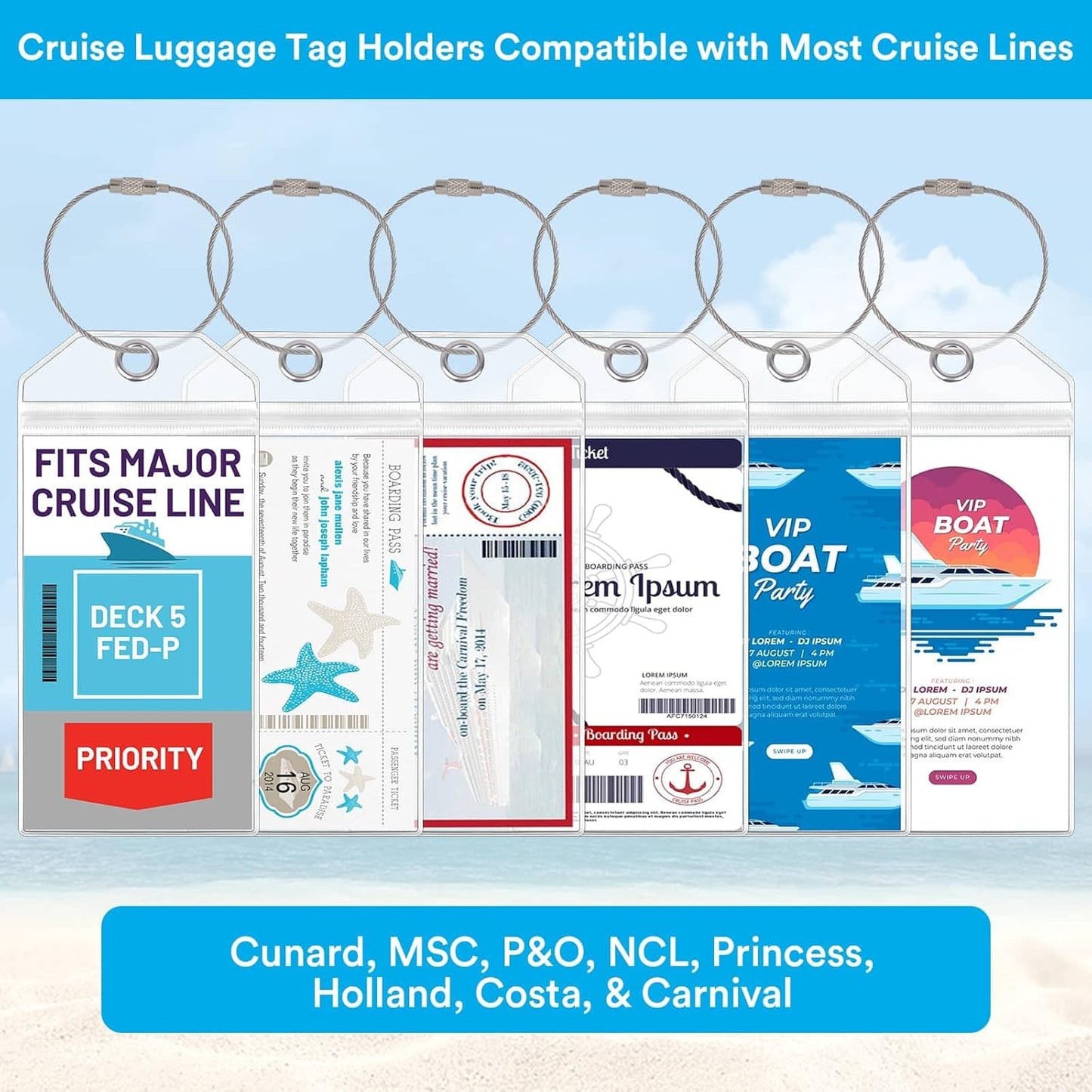 6 Pack Lanyards with Ship Card Holders, Retractable Badge Reels with Waterproof Luggage Tags ID Holders for Cruise Essentials Accessories Key Cards