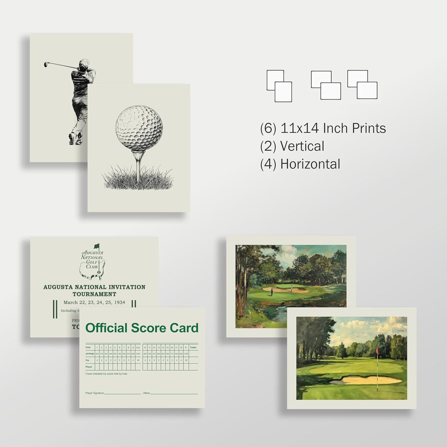Golf Course 12 Piece Wall Collage Set, Premium Giclee Fine Art Prints - Augusta, Oakmont, Pinehurst, Golf Course Posters, Golf Wall Art, Aesthetic Poster for Home Office Decor, Ready to Frame
