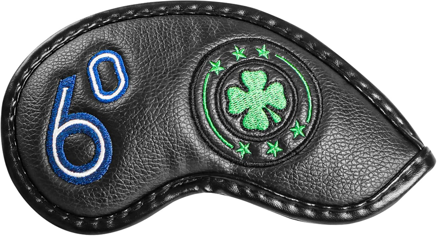 Golf Iron Wedge Head Covers 52° 54° 56° 60° 1 or 4 Pack, Synthetic Leather Clover USA Flag Design Club Head Protection, Universal Headcover Fit Iron Clubs for Men Women