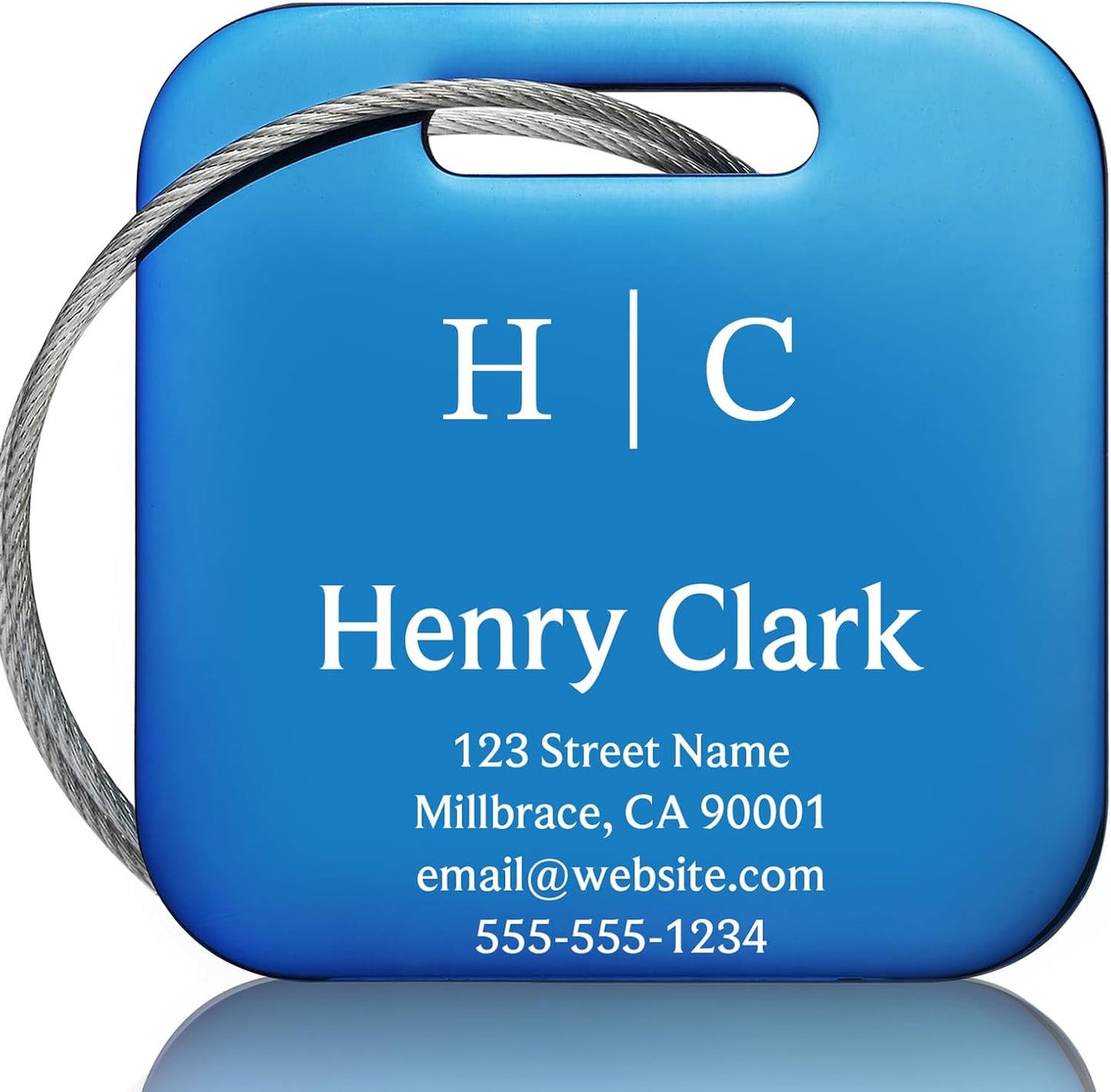 Personalized Luggage Tags for Suitcases - Stainless Steel Custom Luggage Tags for Backpacks & Bags, Sturdy, Waterproof & Heavy Duty (Blue/Square)